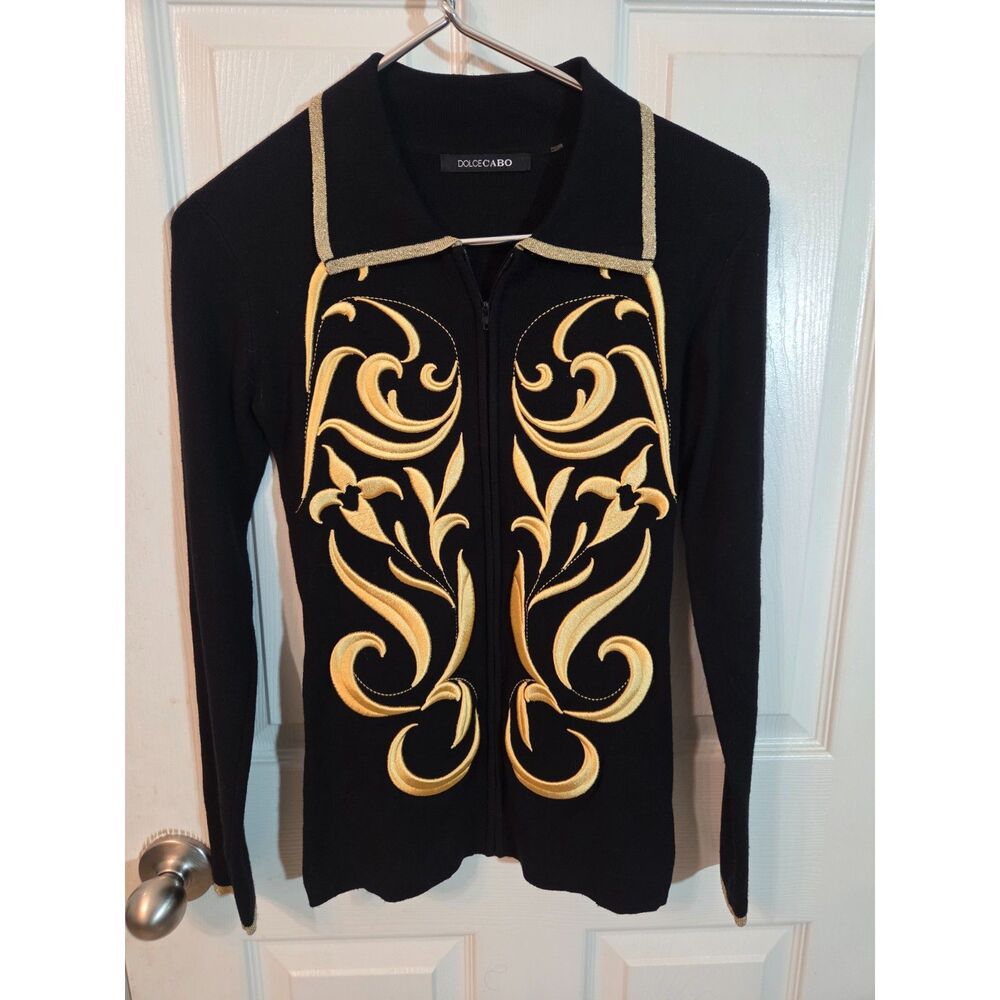 Dolcecabo Womens Full Zip Jacket Black Gold Trim Size Small